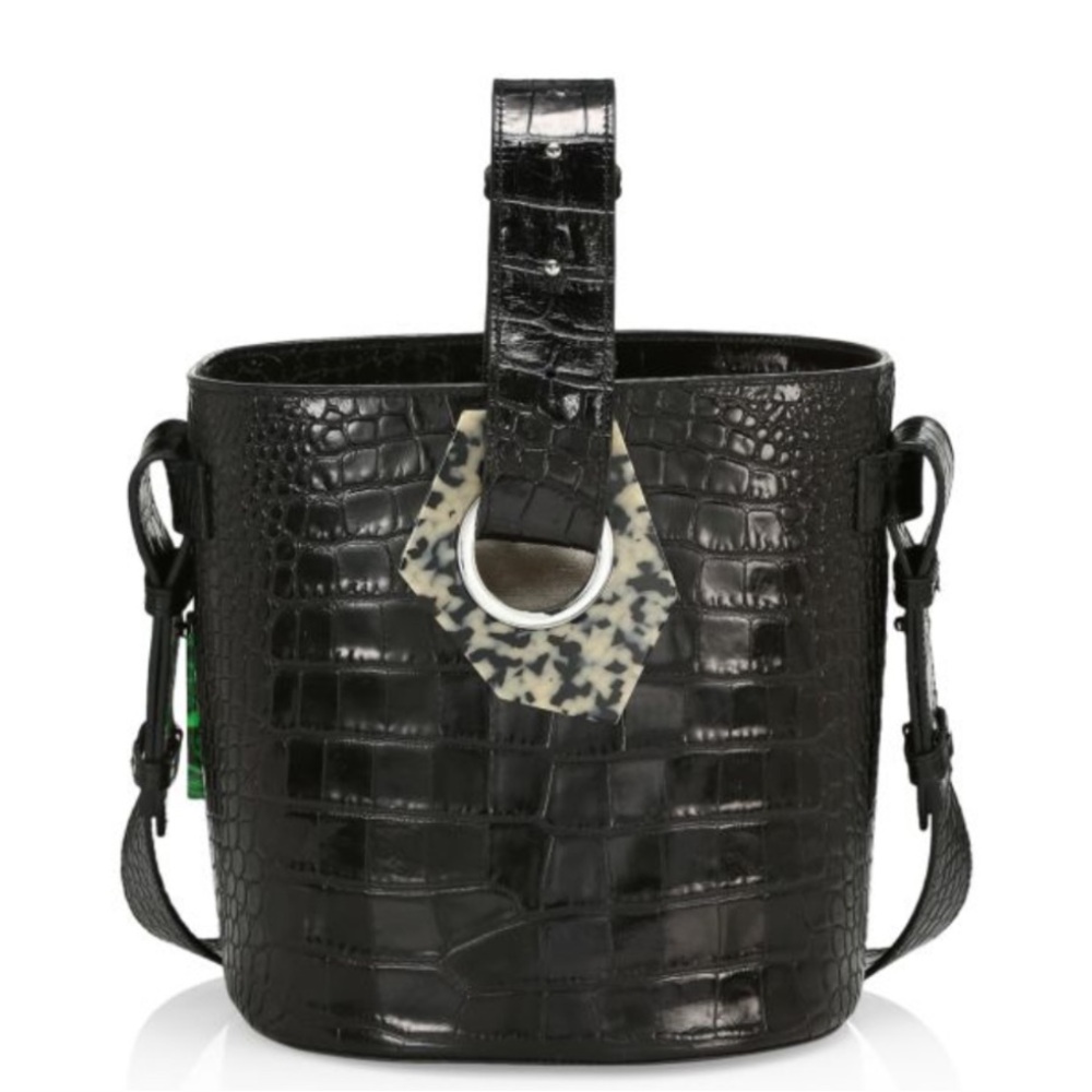 GANNI Croc-Embossed Leather Bucket Bag
